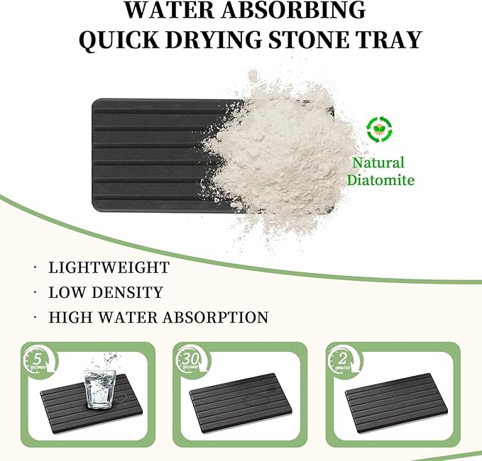 2 PCS Water Absorbing Diatomite Coasters, Stone Drying Mat