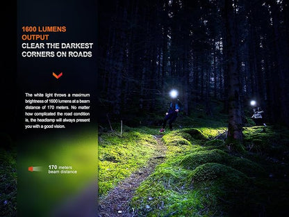 Fenix HM65R-T V2.0 Running Headlamp, 1600 Lumen White Light and Warm White Dual Beams, USB-C Rechargeable, Lightweight Long Runtime for Trail Running, with Organizer (Dark Purple)