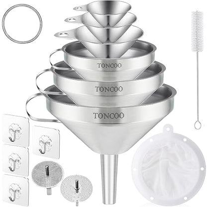Toncoo 6 Pack Stainless Steel Funnels