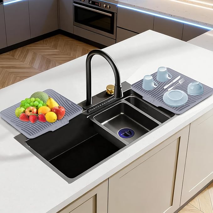 Silicone Dish Drying Mat for Kitchen Counter, Dish Drying Pad, Non-Slip Drain