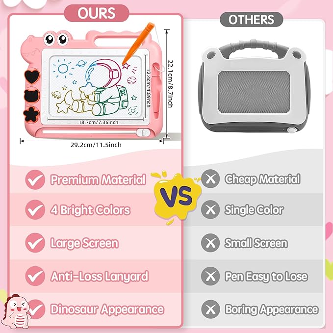 AiTuiTui Magnetic Drawing Board Toddler Toys with Legs for Girls Boys, Color Sketch Writing Scribble Doodle Pad Travel Games, Educational Learning Kids Toys for Toddlers Birthday (Pink)