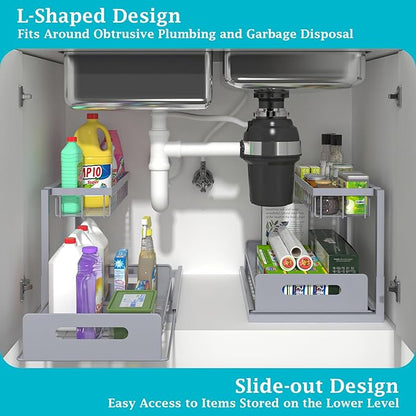 REALINN Under Sink Organizer, Pull Out Cabinet Organizer 2 Tier Slide Out Sink