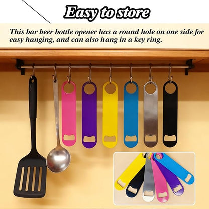 6 Pcs Colorful Stainless Steel Heavy Duty Flat Bottle Openers, 7 Inch Solid