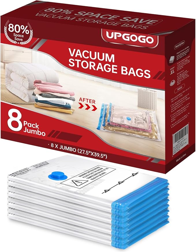 8 Pack Jumbo Vacuum Storage Bags,Vacuum Seal Bags for Clothing,Space Saver Bags,Comforters, Blankets, Bedding