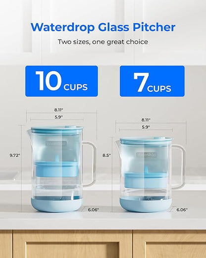 Waterdrop PT-09B-A 10-Cup Large Glass Alkaline Water Filter Pitcher,