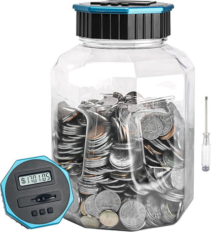 X-Large Piggy Bank for Adults Kids, Vcertcpl Digital Coin Counting Bank with LCD Counter, 2.4L Capacity, Great Coin Counter Bank Money Counting Jar with Total Amount Displayed (Blue, X-Large)