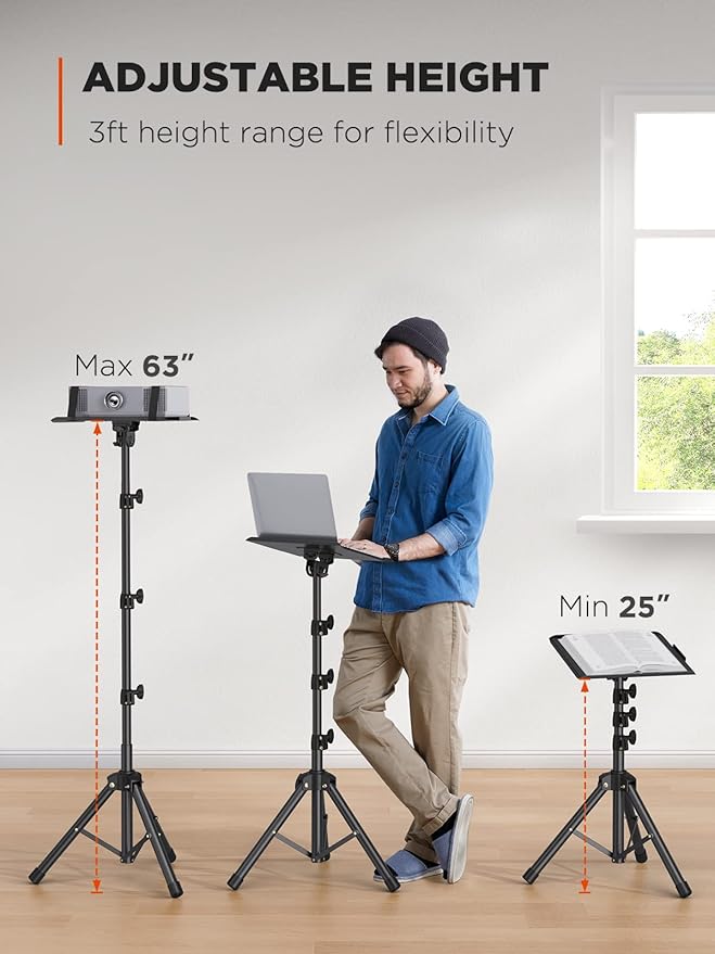 AMADA HOMEFURNISHING Foldable Projector Tripod, Adjustable Height 25-63 Inch