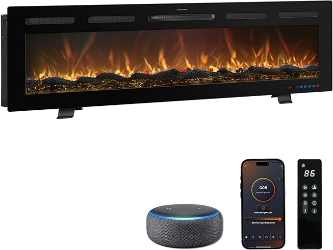 60 Inch WiFi-Enabled Recessed Electric Fireplace Inserts