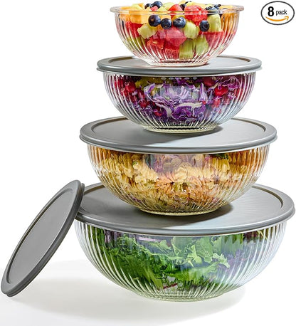 8pc Ribbed Glass Mixing Bowls