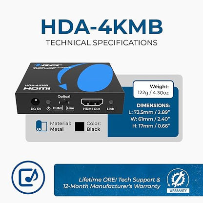 OREI 4K HDMI Audio Embedder, Audio Embedder Inserter Digital Analog Audi + DVI