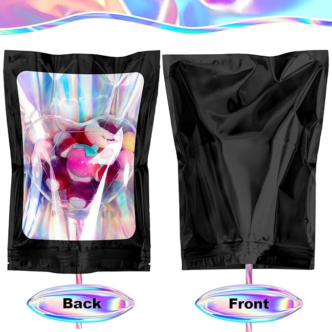 100 Pieces Mylar Smell Proof Bags - 3x4 Inch Resealable Bags, Flat Clear Food Storage Plastic Packaging for Party Favor Food Storage (Holographic Color, 3x4 Inch)
