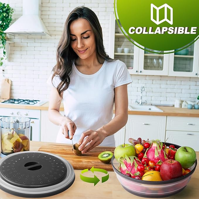 12" Microwave food Cover & Mat, Large Vented Collapsible Splatter Guard dish