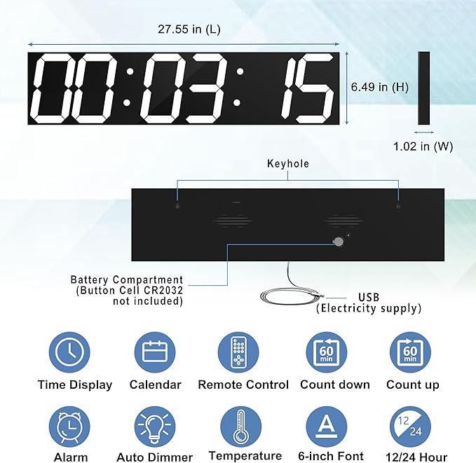 CHKOSDA Digital Wall Clock, Oversize Led Digital Clock