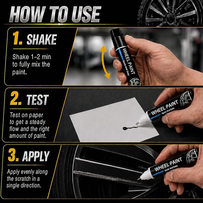 Gloss Black Rim Touch Up Paint - Wheel Scratch Repair Kit for Curb Rash & Scratches, Quick and Easy Rim Paint for Wheel Repair, Universal Gloss Black