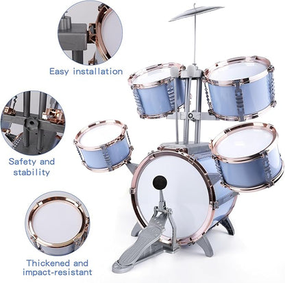 M SANMERSEN Kids Jazz Drum Set - 5 Drums with Stool - Rock Jazz Drum Kit - Musical Enlightenment Educational Toys Gift for Boys Girls