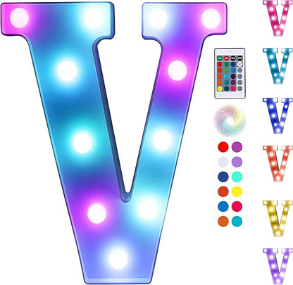 Foaky Colorful LED Letter Lights with Remote,Marquee Light Up Letters Sign for Night Light Wedding/Birthday Party Battery Powered Christmas Lamp Home Bar Decoration(V)