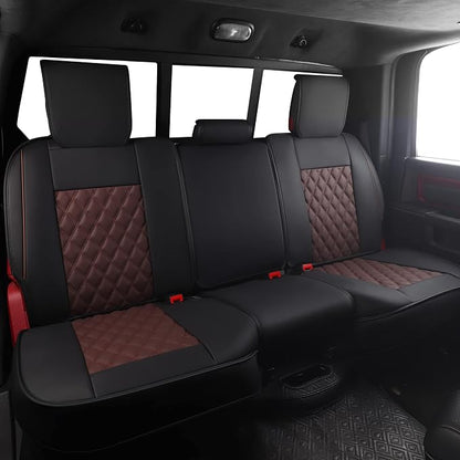 JOJOBAY Car Seat Covers for Dodge Ram,Fit 2009-2025 1500/2500/3500 HD Pick-up Truck,Crew,Regular,Quad,Mega Cab,Waterproof Synthetic Leather Seat Covers(Rear Seat Cover,Black-Brown)