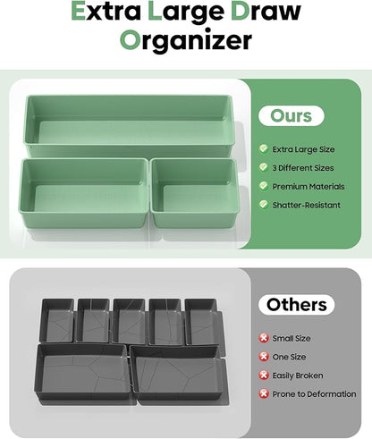 10 Pack Large Size Plastic Drawer Organizers Set, 3 Sizes Desk Drawer Organizer