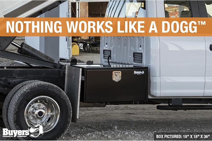 Buyers Products 1703330 Black Steel Underbody Truck Tool Box – 16 x 14 x 18 Inch - Truck Bed & Underbelly RV Storage Box, Locking T-Latch, Weather-Resistant, Heavy-Duty Flatbed Job Box, Made in USA