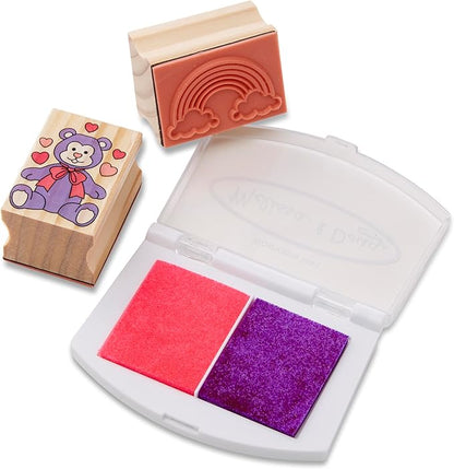 Melissa & Doug Wooden Stamp Set: Friendship - 9 Stamps, 5 Colored Pencils, and 2-Color Stamp Pad - FSC Certified