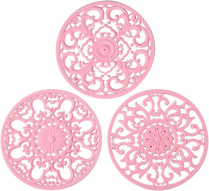 Extra Thick Silicone Trivet Mat for Hot Dishes, Hot Pots and Pans, Pot Holder, Hot Pad to Portect Your Table and Countertop, Kitchen Decor and Accessories,Pink,Set of 3