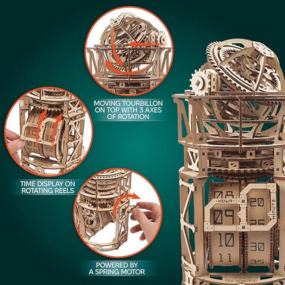 UGEARS Wooden 3D Puzzles for Adults - Astronomer Table Clock with Tourbillon Model Kit - Mechanical Clock Kit Functional DIY Miniature Kit Wood Crafts for Adults - Gifts For Puzzle Lovers - 338 Pieces