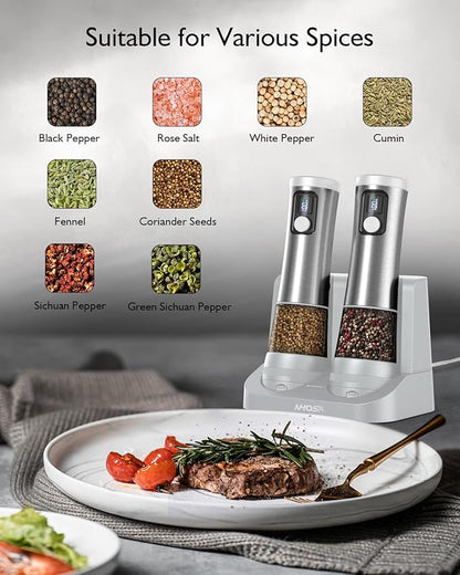 Electric Salt and Pepper Grinder Set, Upgraded 2-Speed Setting, External 5
