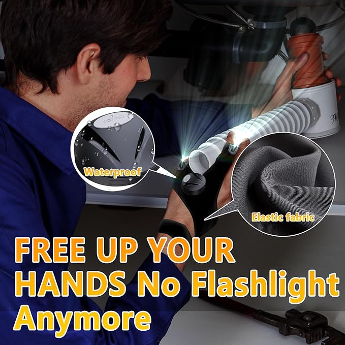 LED Flashlight Gloves, Unique Gift for Men Dad Father Husband Birthday Stuff, Cool Stretchy Fingerless Light Gloves Gadget for Repairing Electrician Mechanic DIY Handmade, 1 Pair