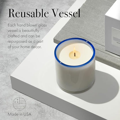 LAFCO New York Signature Candle, Fog & Mist - 15.5 oz - 90-Hour Burn Time - Reusable, Hand Blown Glass Vessel - Made in the USA