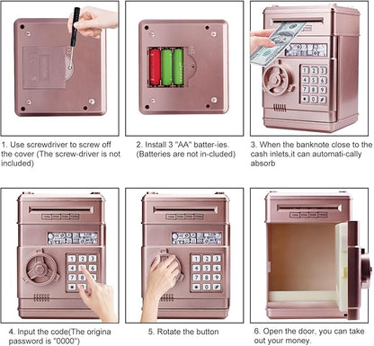 Electronic Piggy Bank with Password Lock & Mini ATM Function - Money Saving Box for Kids, Safe Coin Bank Toy for Ages 3 for Boys & Girls (Rose Gold)