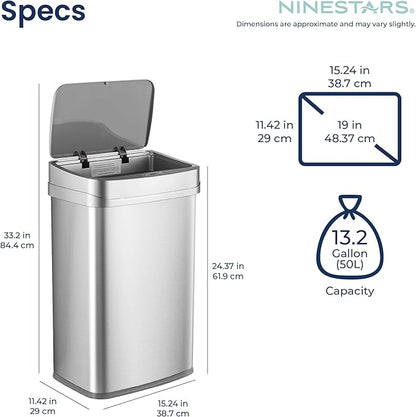 Ninestars 13 Gallon Odor Neutralizing Smart Trash Can, UV + Ozone Dual