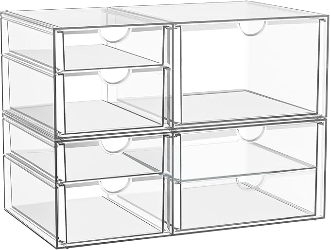 YFXCVSL Clear Stackable Storage Drawers, Acrylic Makeup Organizer