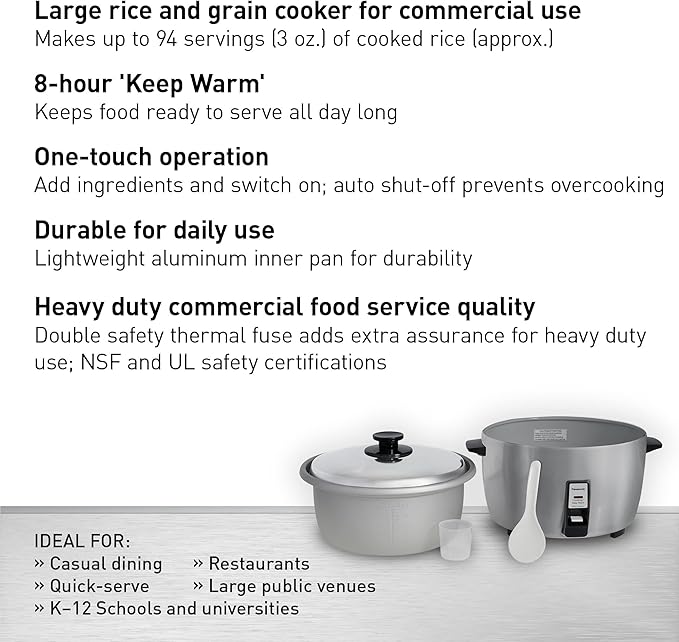 Panasonic Commercial Electric Rice Cooker, 120V Large Capacity 46-Cup, 23-Cup
