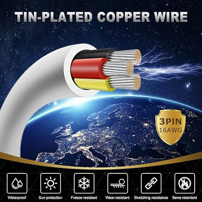 16 Gauge 3 Conductor Electrical Wire, 100FT White Stranded Low Voltage 16/3 PVC