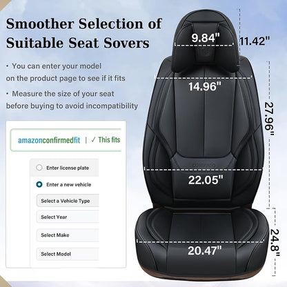 Coverado Universal Seat Covers Front, 2-Pack Universal Seat Covers for Cars, Waterproof Nappa Leather Car Seat Covers with Head Pillow, Auto Protectors Fit for Most Sedans SUV Pick-up Truck-Black