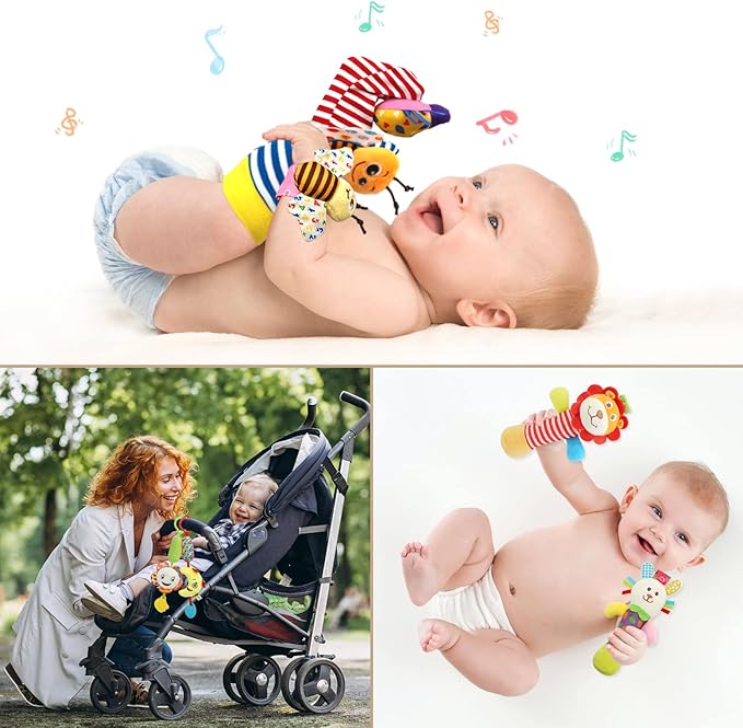 Bloobloomax Wrist and Foot Rattles - Hanging and Hand Bracelet Rattles, Ankle Socks for Newborns and Infants (12pcs)