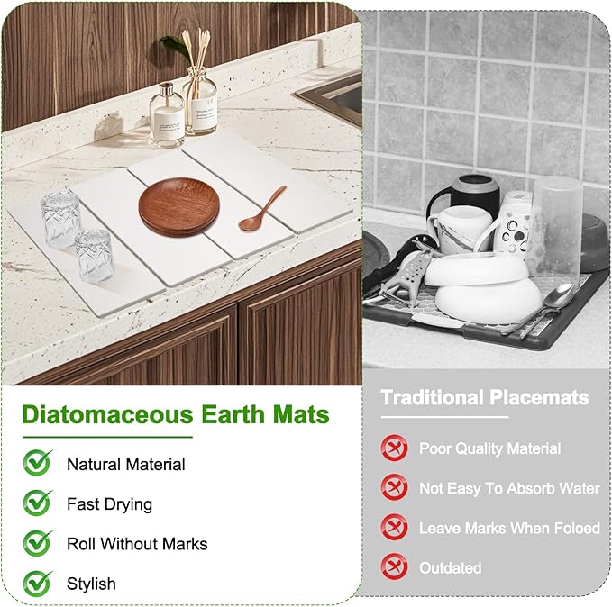 Large Dish Drying Mat for Kitchen Counter, Heat-resistant Mat, Diatomaceous