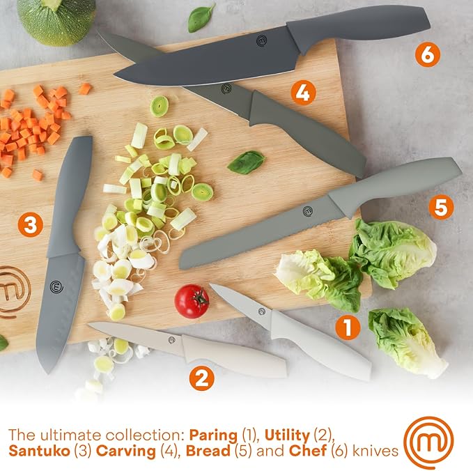 MasterChef Knife Block Set of 6 Kitchen Knives, Extra Sharp Stainless Steel