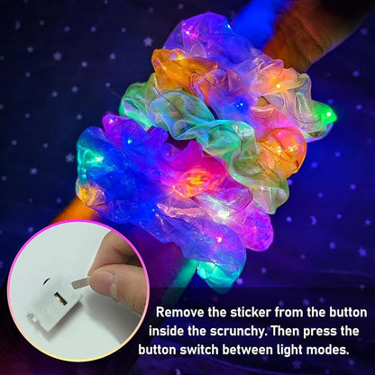 20 PCS Light up Scrunchies, 3 Glow Mode, LED Hair Accessories for Women, Glow in the Dark Party Supply for Festival Rave Slumber Party
