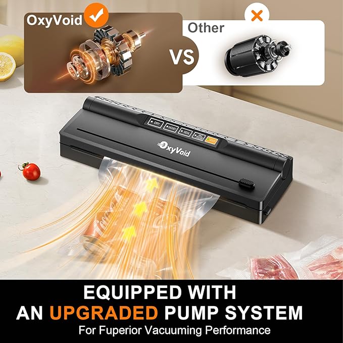 Precision Food Vacuum Sealer Machine, Powerful Automatic vacuum sealer for food Preservation Saver, Easy to Use, One-Touch Operation Food Vacuum Sealing Machine, Built-in Cutter & Hose, 2 Bags Rolls