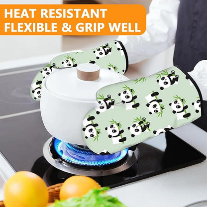 Cute Panda Oven Mitts and Pot Holders Sets 4Pcs, Extra Long Oven Gloves