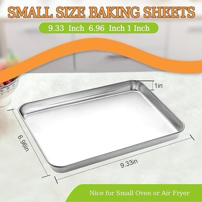 Small Baking Sheet of 2, CEKEE Stainless Steel Baking Pan Tray Cookie Sheet