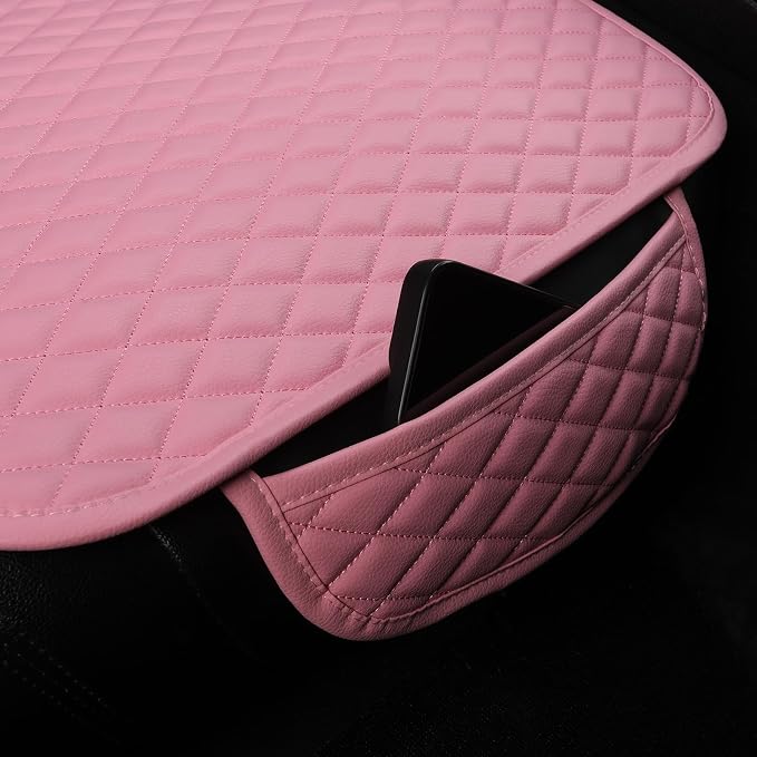 West Llama Pu Leather Car Seat Bottom Covers Protectors Include 1 Pair Front Driver Seat Pad Mat and 1 Rear Bench Cover Universal Fit 90% Vehicles,Pink