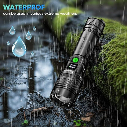 Flashlights High Lumens LED Rechargeable, 2000LM Poweful Tactical Flashlights, Super Bright Flash Light Waterproof with 5 Modes & LCD Display, COB Work Light for Camping Hiking Emergencies