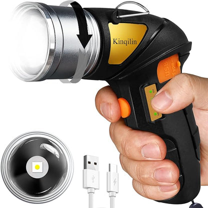 Rechargeable Spotlight with Adjustable Focus,2000LM,12H Long Lasting Handheld Spotlight with Foldable Stand Spot Lights IP67 Waterproof Outdoor for Camping Hunting Boating Emergency