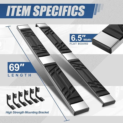 Auto Dynasty Running Boards Compatible with 2004-2014 Ford F-150 Standard Cab, Stainless Steel Side Step Rail Nerf Bars, 6.5" x 69" Step Bars, Polished Chrome