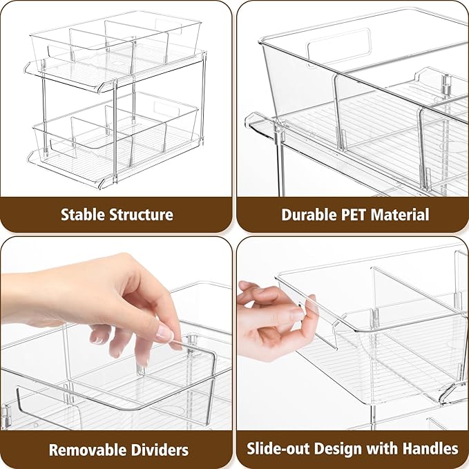 Fabspace 3-Pack Pull-Out Home Organizers, 2 Tier Clear Bathroom Organizer