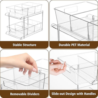 Fabspace 3-Pack Pull-Out Home Organizers, 2 Tier Clear Bathroom Organizer