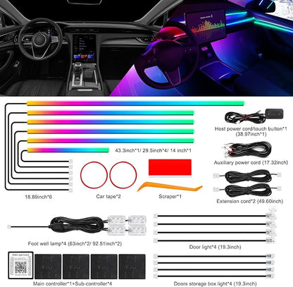 Dreamcolor Acrylic Interior Car LED Strip Light with Wireless APP, RGB 18 in 1 with 175 inches 612 LEDs Fiber Optic Strip Lights for Car, Dual Zone Music Sync Neon Car Ambient Lighting Kits