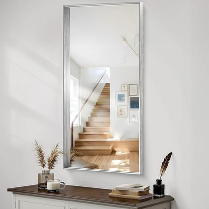 CIRCUMI Silver Bathroom Mirror, Brushed Finish, Tempered Glass, Large Mirror